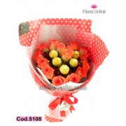 Bouquet Corazón Rosas y Chocolates(Cod.5108) Bouquet Corazón Rosas y Chocolates(Cod.5108)