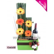Arreglo Exótico Gerberas y Vino Arreglo Exótico Gerberas y Vino