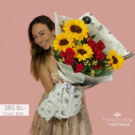 Bouquet Alegria Rosas y Girasoles (Cod.B45)